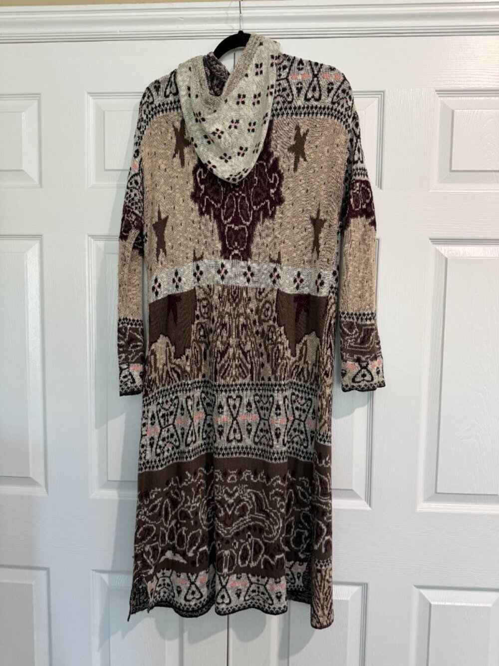 FREE PEOPLE Mixed Media Longline Cardigan Sweater Duster Hooded Size Medium - Picture 7 of 13